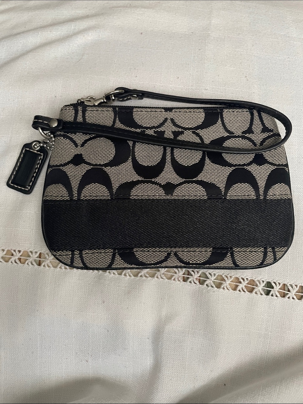 Coach Black and Khaki Signature Wristlet With Hang Tag Like New